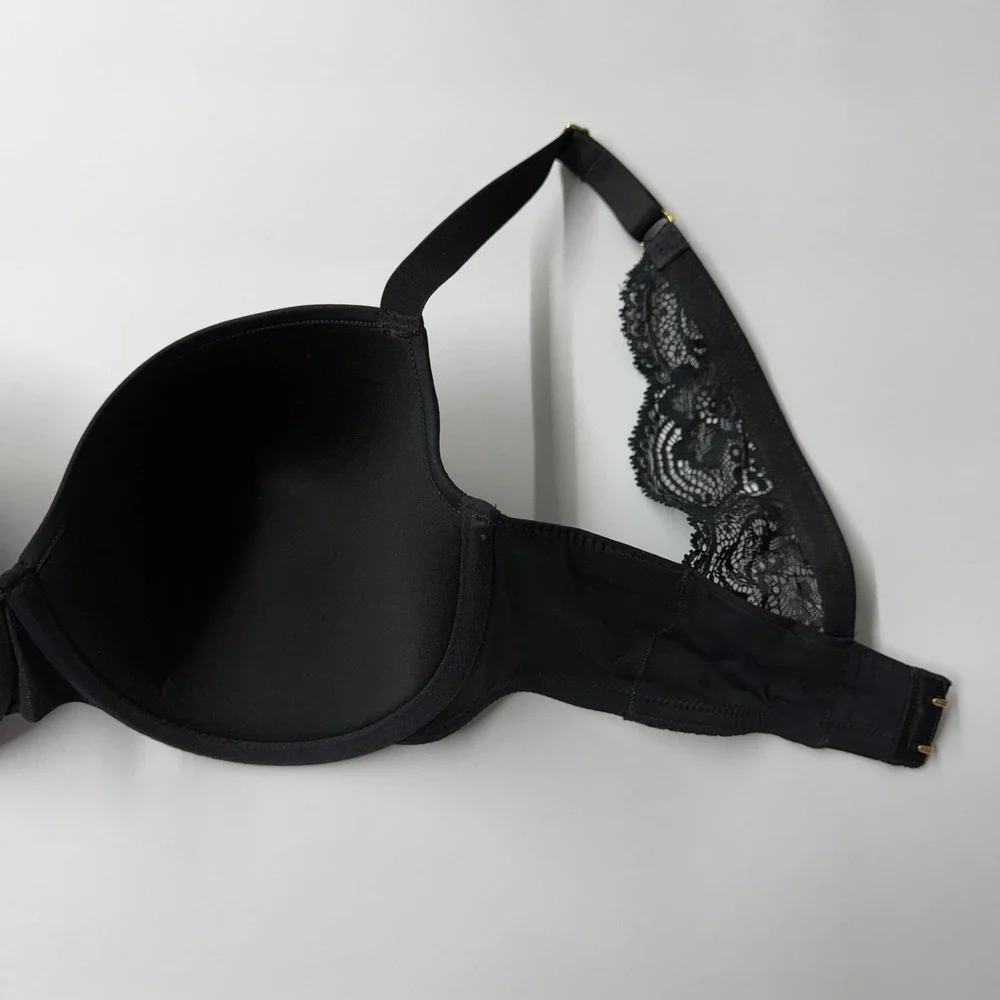 Third Love 24/7 Lace Detail T-Shirt Bra Size 34E Black Lace Back Strap